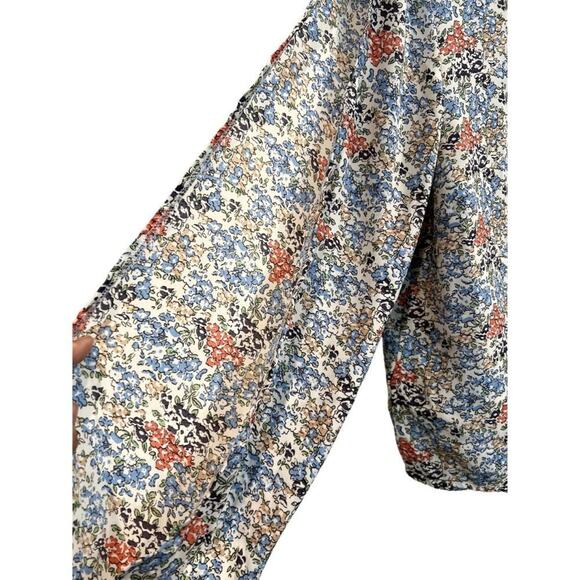 Moral Fiber Blouse Top Shirt Size XL Floral Tie front Ballon Sleeve open slit on - Picture 6 of 11